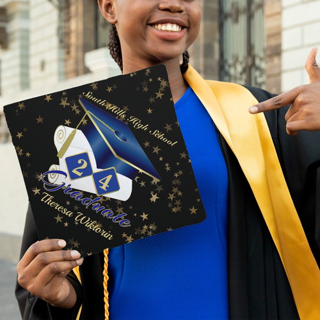 Personalized Graduate Blue & Gold 20XX Graduation Cap Topper (Personalized Graduate Blue & Gold Graduation Cap Topper)