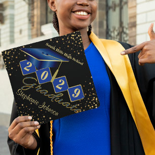 Personalized Graduate Blue & Gold Graduation Cap Topper