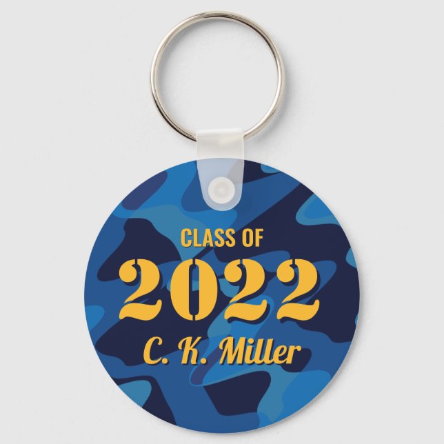 Personalized Graduate Camouflage Navy Blue Keychain (Front)