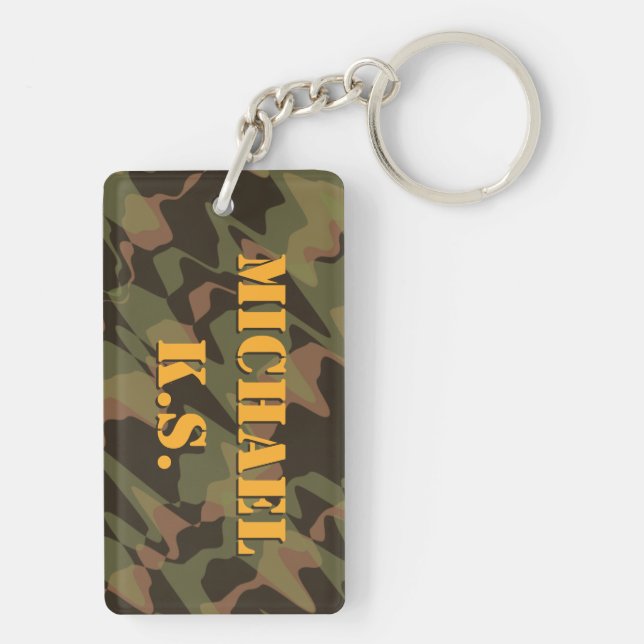 Personalized Graduate Camouflage Woodland Green Keychain (Back)
