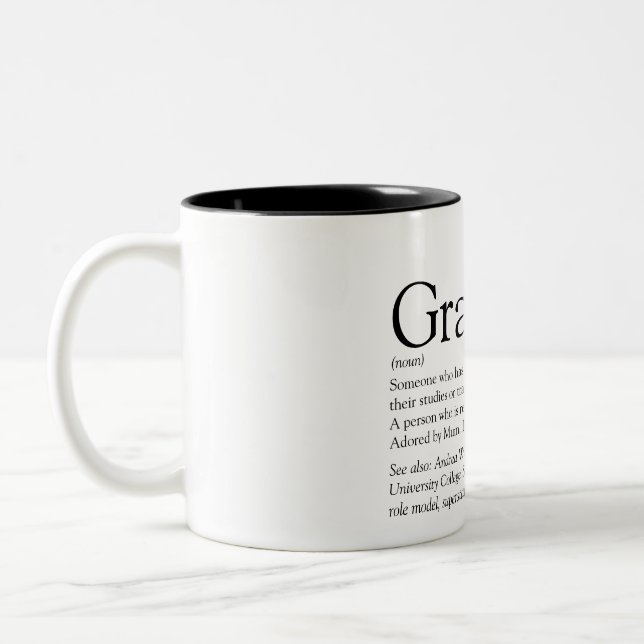 Personalized Graduate Definition Black And White Two-Tone Coffee Mug (Left)