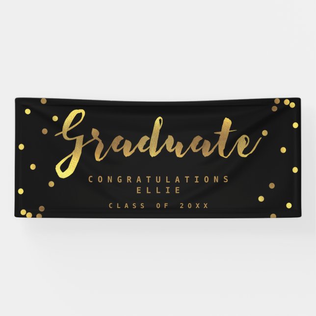 Personalized Graduate Faux Gold Confetti Black Banner (Horizontal)
