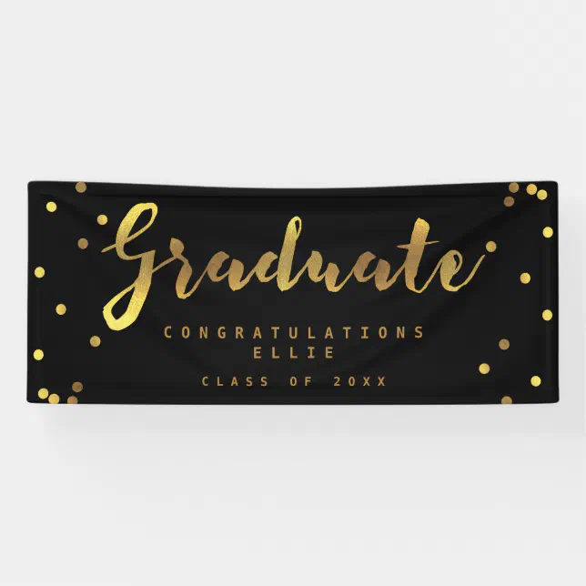 Personalized Graduate Faux Gold Confetti Black Banner | Zazzle