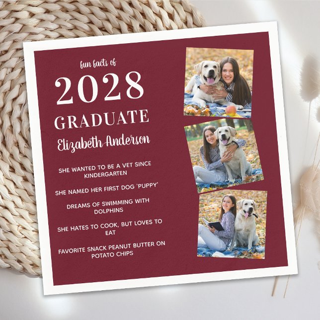 Personalized Graduate Fun Facts 3 Photo Graduation Napkins (Creator Uploaded)