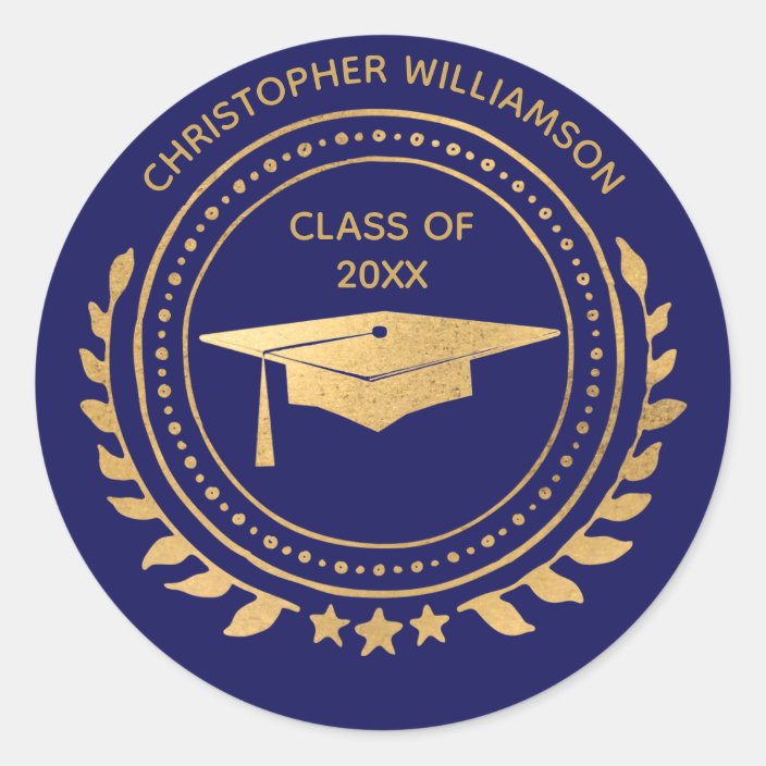 Personalized Graduate Gold Blue Monogram Classic Round Sticker | Zazzle.com