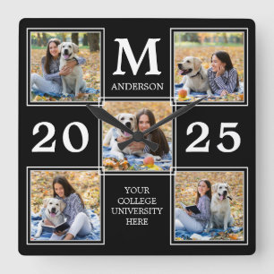 Personalized Graduate Monogram Photo Collage Square Wall Clock