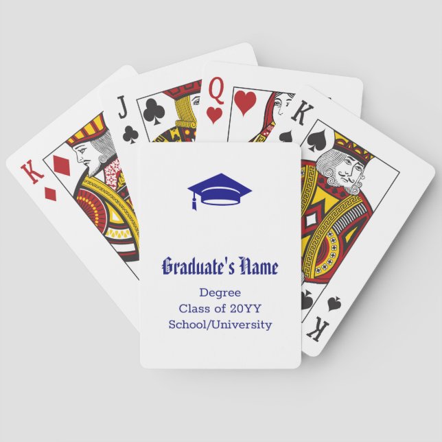 Personalized Graduate Name Cap Tassel Navy Blue Poker Cards (Back)