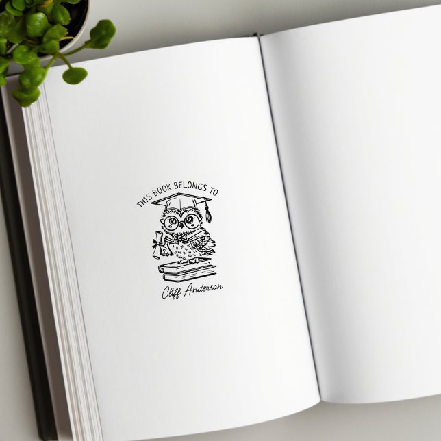 Personalized Graduate Owl Bookplate Rubber Stamp (Creator Uploaded)