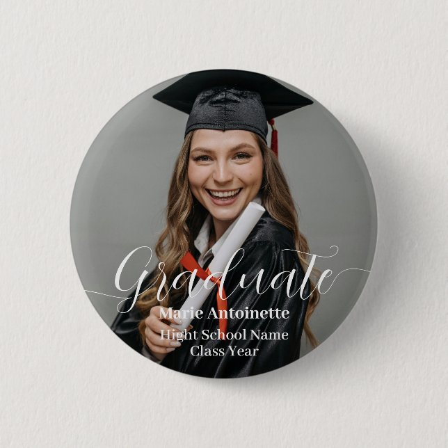 Personalized Graduate Photo Elegant Graduation  Button (Front)
