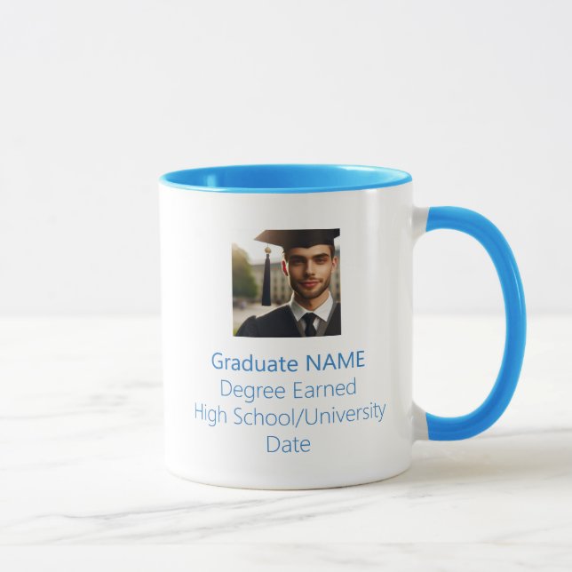 Personalized Graduate Photo Graduation Light Blue Mug (Right)