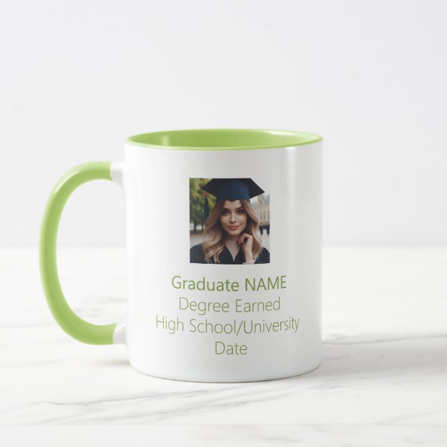 Personalized Graduate Photo Graduation Lime Green Mug (Left)