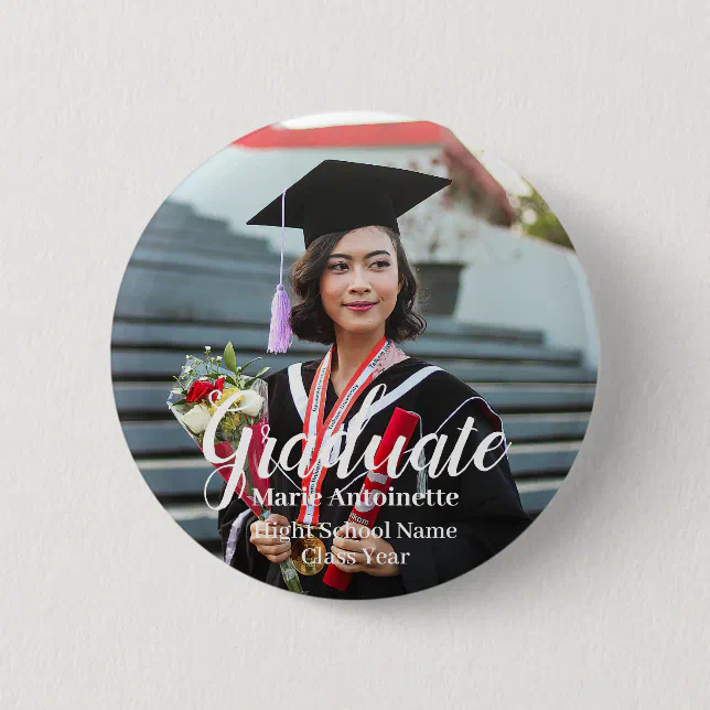 Personalized Graduate Photo Name Class Year Button | Zazzle