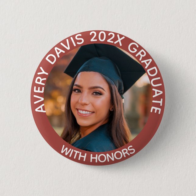 Personalized Graduate Photo Year With Honors Red Button (Front)