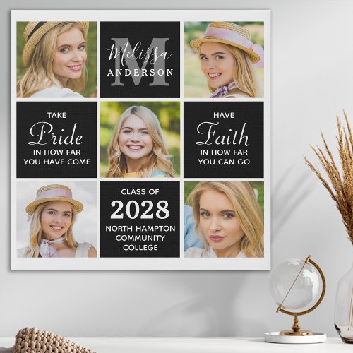 Personalized Graduation 5 Photo Collage Graduate  Faux Canvas Print