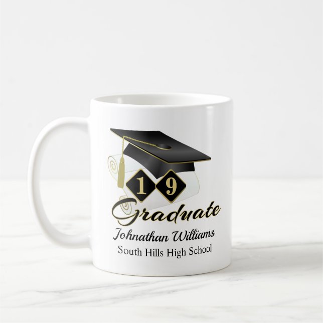 Personalized Graduation Black & Gold 20XX Coffee Mug (Left)