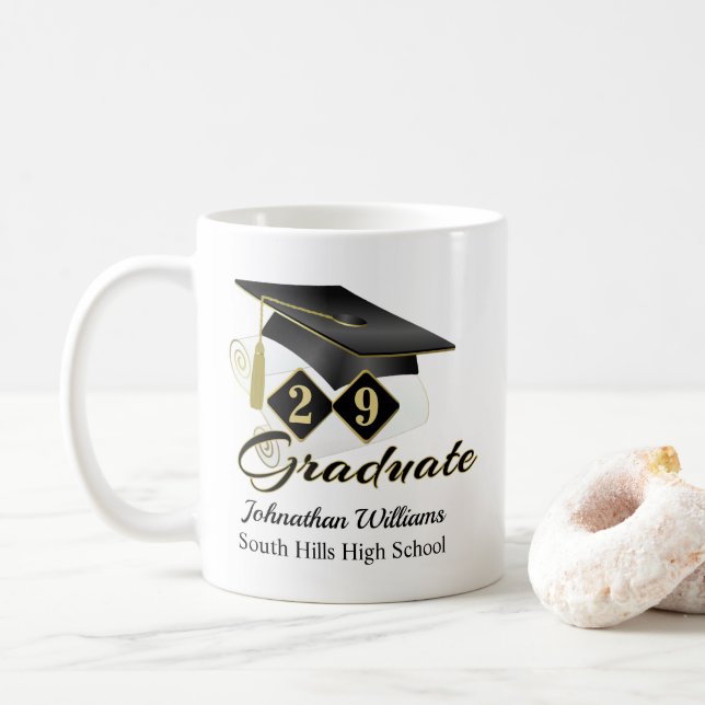 Personalized Graduation Black & Gold Coffee Mug (With Donut)