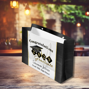 Personalized Graduation Black & Gold Large Gift Bag