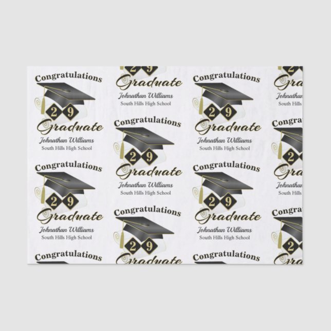 Personalized Graduation Black & Gold Tissue Paper (Front)