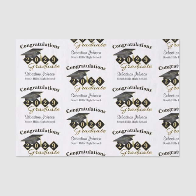Personalized Graduation Black & Gold Tissue Paper (Front)