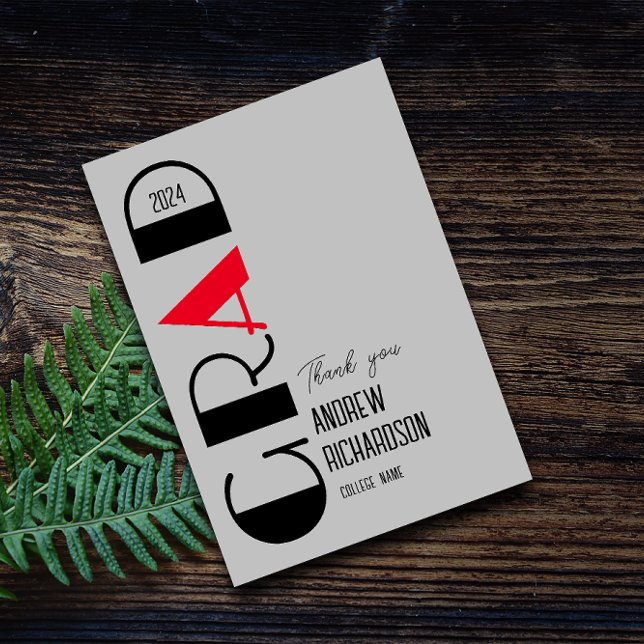 Personalized graduation  black White red style  Thank You Card (Creator Uploaded)