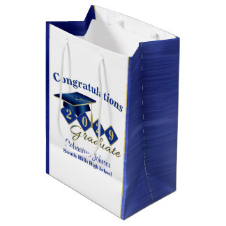 Personalized Graduation Blue and Gold Medium Gift Bag