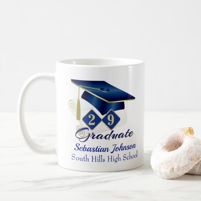 Personalized Graduation Blue & Gold 20XX Coffee Mug (With Donut)