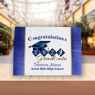 Personalized Graduation Blue & Gold Large Gift Bag