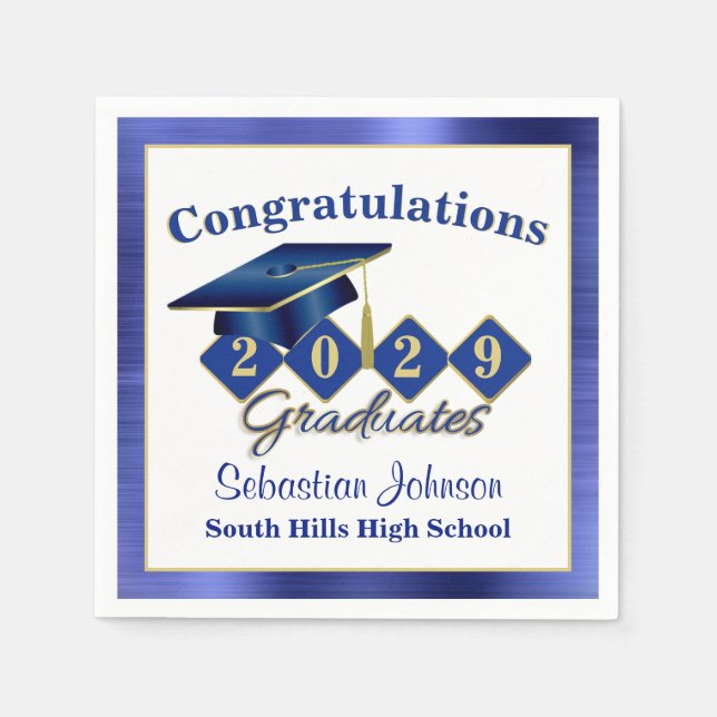 Personalized Graduation Blue & Gold Napkins (Front)