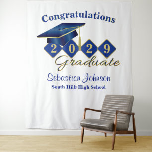 Personalized Graduation Blue & Gold Party Backdrop