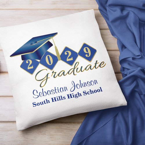 Personalized Graduation Blue  Gold Throw Pillow