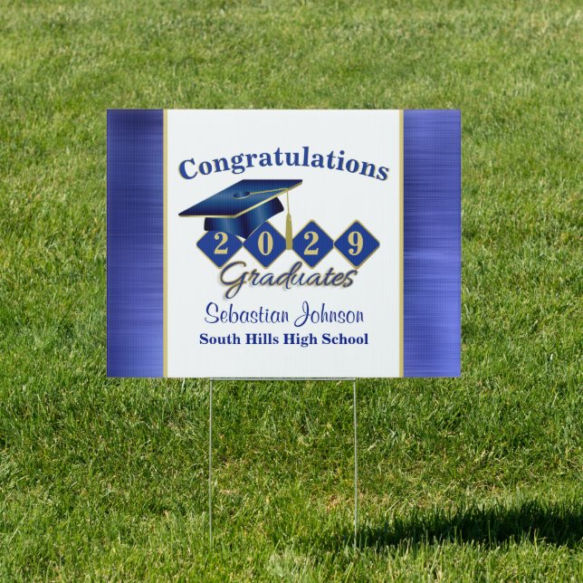 Personalized Graduation Blue & Gold Yard Sign (Insitu)