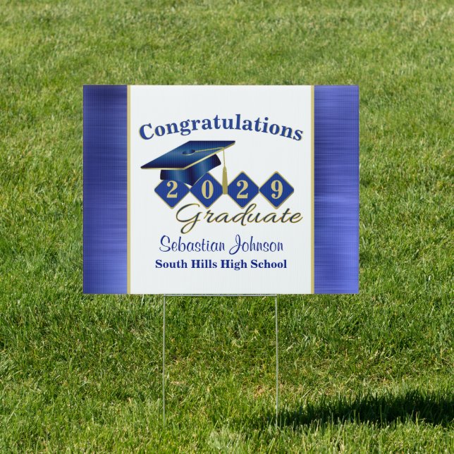 Personalized Graduation Blue & Gold Yard Sign (Insitu)