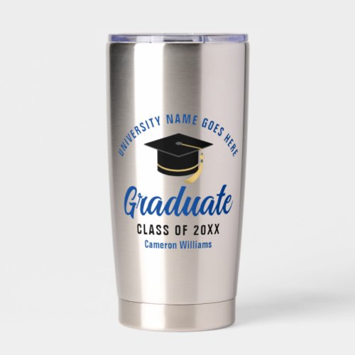 Personalized Graduation Blue Graduate Name Gift Insulated Tumbler