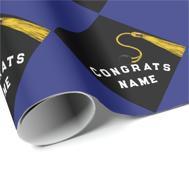 Personalized Graduation Blue  Wrapping Paper (Roll Corner)