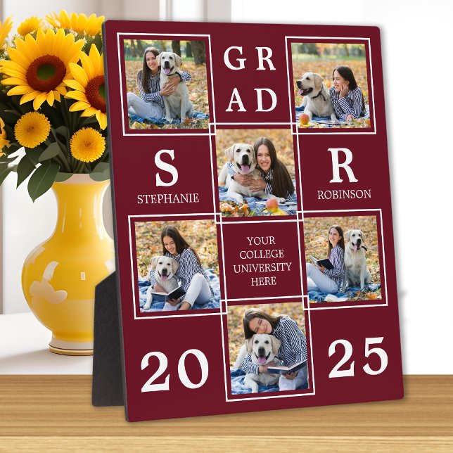 Personalized Graduation Burgundy Photo Collage Plaque (Creator Uploaded)