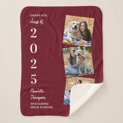 Personalized Graduation Burgundy Photo Collage Sherpa Blanket