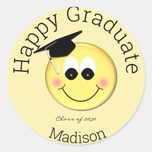 Personalized Graduation Cap Emoji Classic Round Sticker (Front)