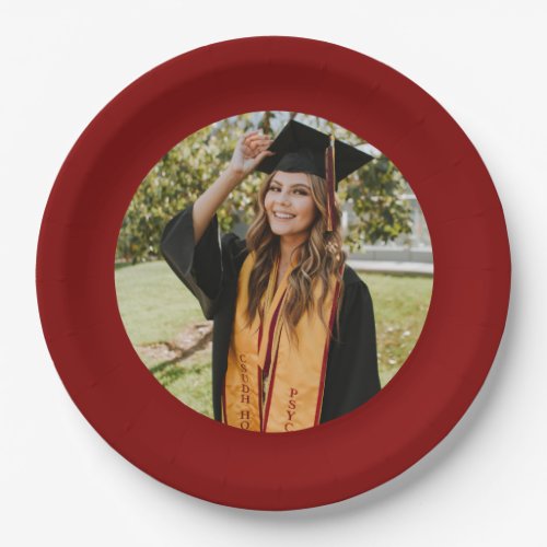 Personalized Graduation Cap  Gown Photo  Maroon Paper Plates