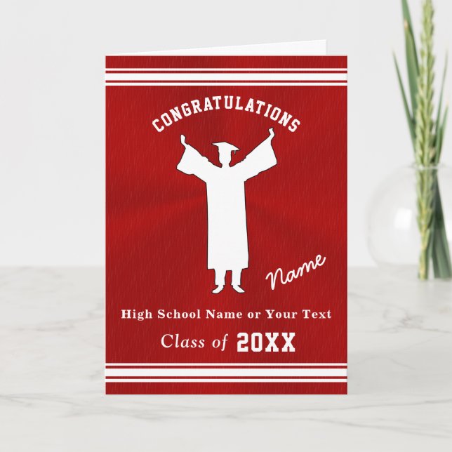 Personalized Graduation Cards for Him, Red, White (Front)