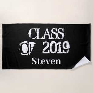 Personalized Graduation Class of 2019 Black White Beach Towel