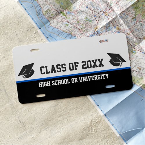 Personalized Graduation Class of Blue Black White License Plate