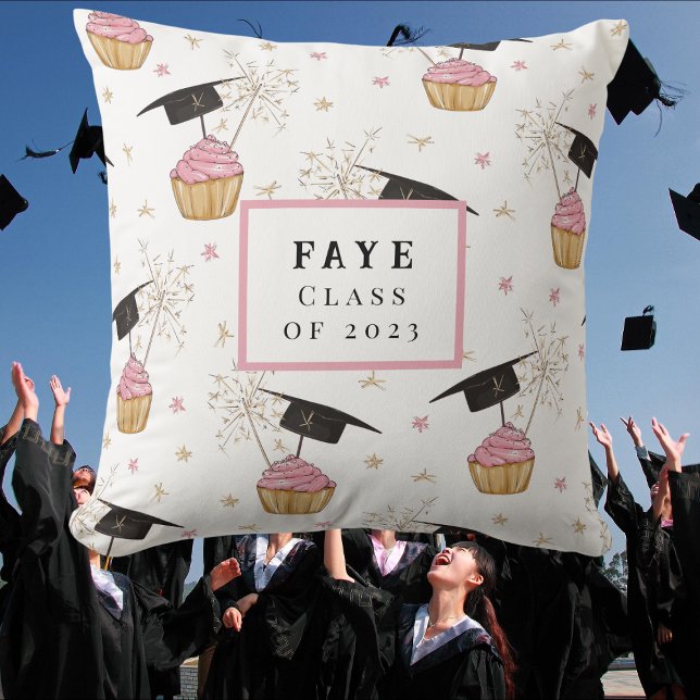 Personalized Graduation Class of Pink Cupcake Throw Pillow (Creator Uploaded)