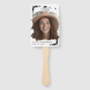 Personalized Graduation Elegant Script Stars & Cap Hand Fan