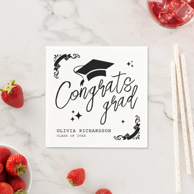 Personalized Graduation Elegant Script Stars & Cap Napkins (Insitu)