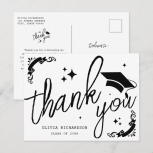 Personalized Graduation Elegant Script Stars & Cap Postcard