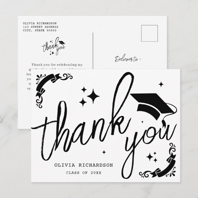 Personalized Graduation Elegant Script Stars & Cap Postcard (Front/Back)