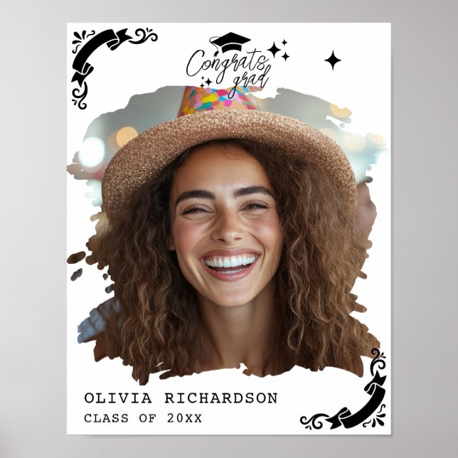 Personalized Graduation Elegant Script Stars & Cap Poster (Front)