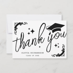 Personalized Graduation Elegant Script Stars & Cap Thank You Card