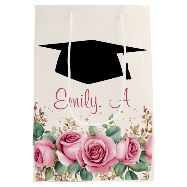 Personalized Graduation Floral Design  Medium Gift Bag (Back)