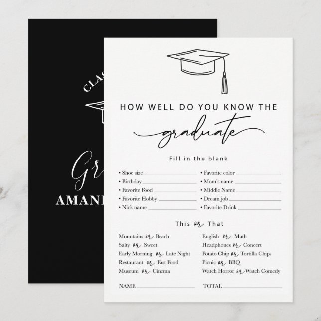 Personalized Graduation Game quiz Invitation (Front/Back)
